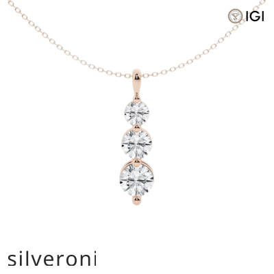 1.50 Carat Round Lab Grown Diamond Three-Stone Drop Pendant in 14K Rose Gold - 1