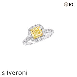 1.51 Carat Cushion Cut Yellow Lab Grown Diamond Engagement Ring - Silveroni