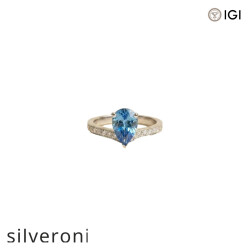 1.58 Carat Pear Cut Lab Grown Blue Diamond Platinum Ring - Silveroni