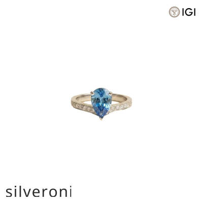 1.58 Carat Pear Cut Lab Grown Blue Diamond Platinum Ring - 1