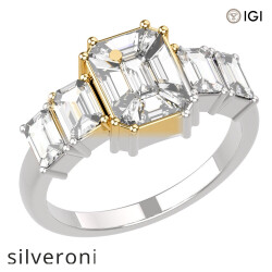 1.60 Carat Emerald Cut Five-Stone Diamond Ring in 18kt Gold - Silveroni