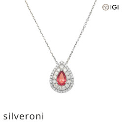 1.70 Carat Pear Cut Fancy Pink Lab Grown Diamond Halo Pendant in 18KT White Gold - Silveroni