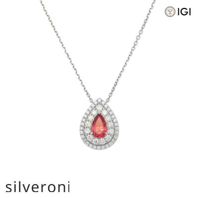 1.70 Carat Pear Cut Fancy Pink Lab Grown Diamond Halo Pendant in 18KT White Gold - 1