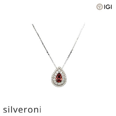 1.70 Carat Pear Cut Fancy Pink Lab Grown Diamond Halo Pendant in 18KT White Gold - 3