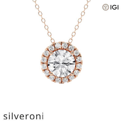1.75 Carat Round Lab Grown Diamond Halo Pendant in 14K Rose Gold - 1