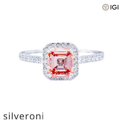 1.84 Carat Lab Grown Fancy Pink Asscher Cut Diamond Ring in 14KT White Gold - 1
