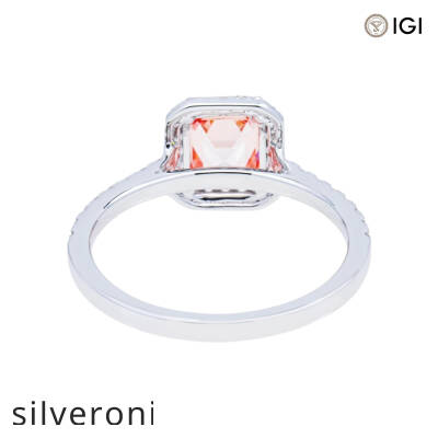 1.84 Carat Lab Grown Fancy Pink Asscher Cut Diamond Ring in 14KT White Gold - 3