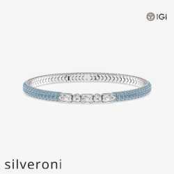 1.88 ctw Emerald & Round Lab Grown Diamond Bracelet with 1.8 mm Blue Sapphire Side Stones, 7 Inch, 14K White Gold - Silveroni