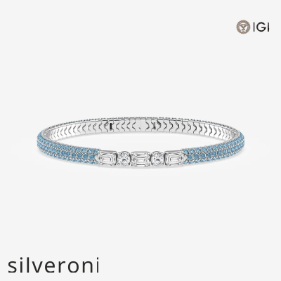 1.88 ctw Emerald & Round Lab Grown Diamond Bracelet with 1.8 mm Blue Sapphire Side Stones, 7 Inch, 14K White Gold - 1