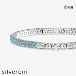 1.88 ctw Emerald & Round Lab Grown Diamond Bracelet with 1.8 mm Blue Sapphire Side Stones, 7 Inch, 14K White Gold - 2