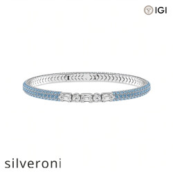 1.89 Carat Round Lab Grown Diamond and Blue Sapphire Bangle Bracelet 14K White Gold - Silveroni