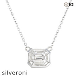 18K White Gold 0.40 Carat Emerald Cut Illusion Diamond Pendant Necklace - Silveroni