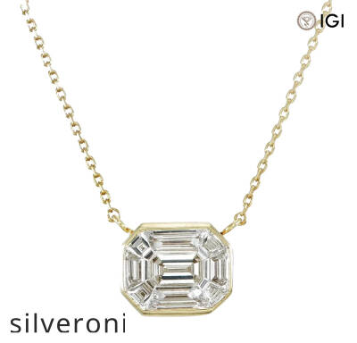18K White Gold 0.40 Carat Emerald Cut Illusion Diamond Pendant Necklace - 2