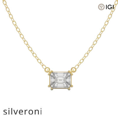 18K White Gold 0.40 Carat Emerald Cut Illusion Diamond Pendant Necklace - 3