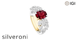 18K White Gold Cushion-Cut Ruby and Diamond Ring - Silveroni