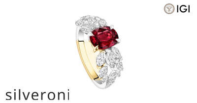 18K White Gold Cushion-Cut Ruby and Diamond Ring - 1