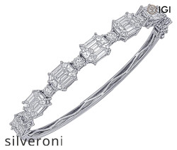 18k White Gold Emerald-Cut Diamond Illusion Bangle Bracelet - Silveroni