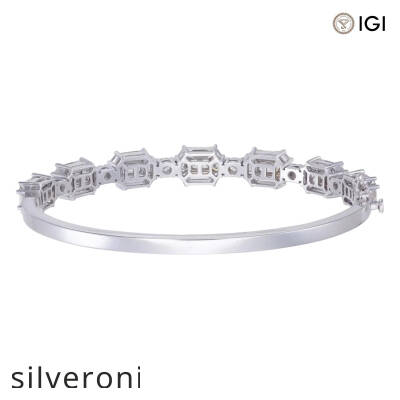 18k White Gold Emerald-Cut Diamond Illusion Bangle Bracelet - 2