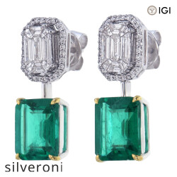 18k White Gold Emerald-Cut Emerald & Diamond Drop Earrings - 2