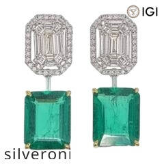 18k White Gold Emerald-Cut Emerald & Diamond Drop Earrings - 3