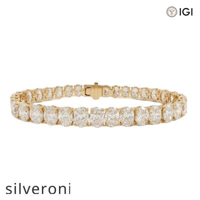 18K Yellow Gold 18.1 Carat Oval Cut Lab Grown Diamond Tennis Bracelet - 1