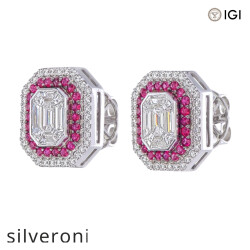 18kt Gold 0.90ct Pie-Cut Emerald Mosaic Double Halo Stud Earrings - 3