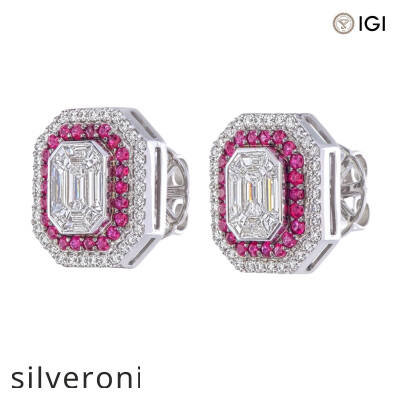 18kt Gold 0.90ct Pie-Cut Emerald Mosaic Double Halo Stud Earrings - 3