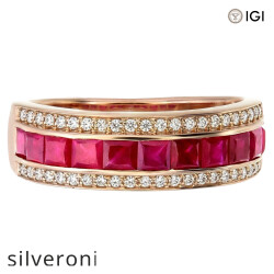 18kt Gold Channel Set Ruby & Diamond Pavé Band Ring - 2