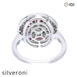 18KT Gold Marquise Lab Grown Diamond Illusion Ring with Ruby Double Halo - 2