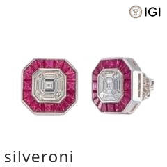 18kt Gold Pie-Cut Diamond and Ruby Halo Stud Earrings - 3