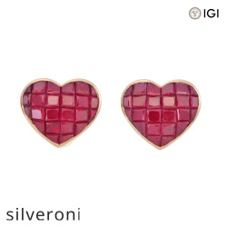 18KT Rose Gold Invisible Cut Ruby Heart Stud Earrings - Silveroni