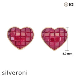 18KT Rose Gold Invisible Cut Ruby Heart Stud Earrings - 2