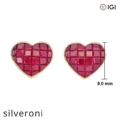 18KT Rose Gold Invisible Cut Ruby Heart Stud Earrings - 2