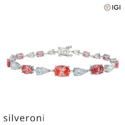 18KT White Gold 11.18 Carat Lab Grown Pink Oval and White Pear Cut Diamond Bracelet - Silveroni