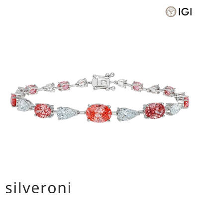 18KT White Gold 11.18 Carat Lab Grown Pink Oval and White Pear Cut Diamond Bracelet - 1