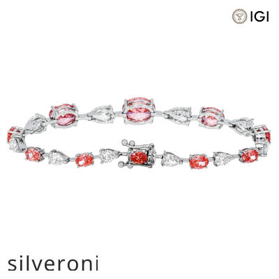 18KT White Gold 11.18 Carat Lab Grown Pink Oval and White Pear Cut Diamond Bracelet - 2