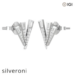 18KT White Gold Baguette and Round Diamond Geometric Fan Stud Earrings - 2