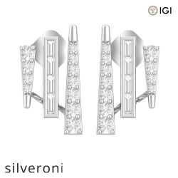 18KT White Gold Baguette and Round Diamond Multi-Row Ear Jackets - Silveroni