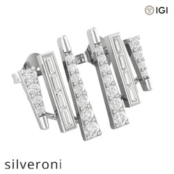 18KT White Gold Baguette and Round Diamond Multi-Row Ear Jackets - 3