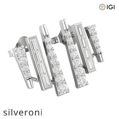 18KT White Gold Baguette and Round Diamond Multi-Row Ear Jackets - 3