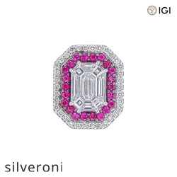18kt White Gold Double Halo Diamond and Emerald Ring - 2