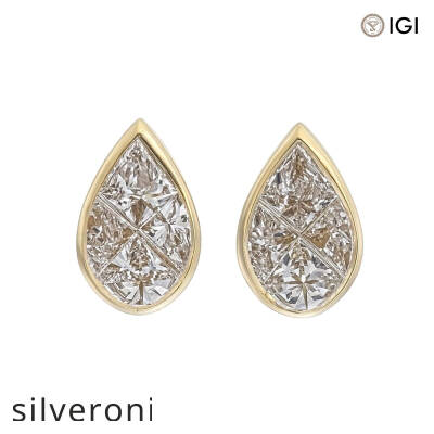 18KT White Gold Pear Natural Diamond Bezel Stud Earrings - 1