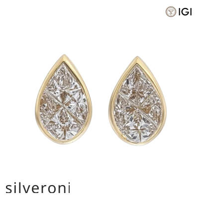 18KT White Gold Pear Natural Diamond Bezel Stud Earrings - 2