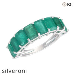 18KT White Gold Seven-Stone Emerald Cut Emerald Band - Silveroni
