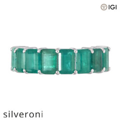 18KT White Gold Seven-Stone Emerald Cut Emerald Band - 2
