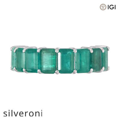 18KT White Gold Seven-Stone Emerald Cut Emerald Band - 2