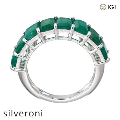 18KT White Gold Seven-Stone Emerald Cut Emerald Band - 3