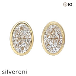 18KT Yellow Gold Oval Bezel Set Natural Diamond Stud Earrings - Silveroni