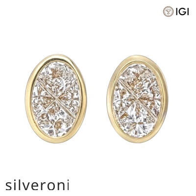 18KT Yellow Gold Oval Bezel Set Natural Diamond Stud Earrings - 1