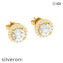 18KT Yellow Gold Round Diamond Halo Stud Earrings - Silveroni